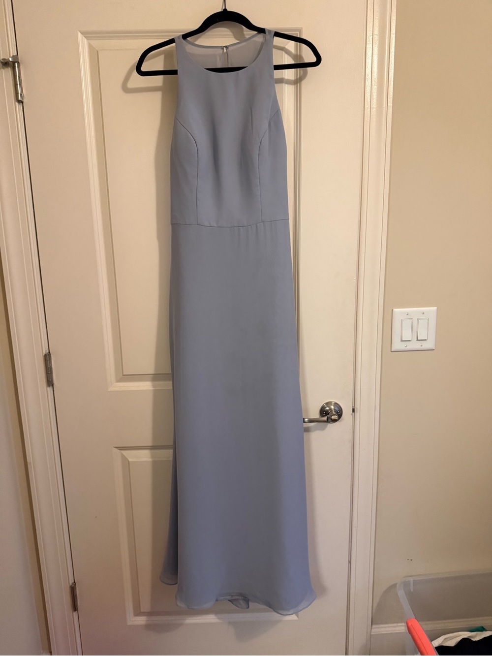 Cornflower / Dusty Blue Halter Bridesmaid Dress with sheer back panel
